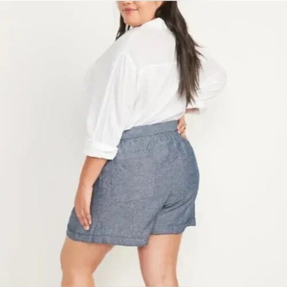 Old Navy Linen Shorts Womens Size 3XL Blue Flat Front Elastic Waist Pull On - Picture 1 of 16